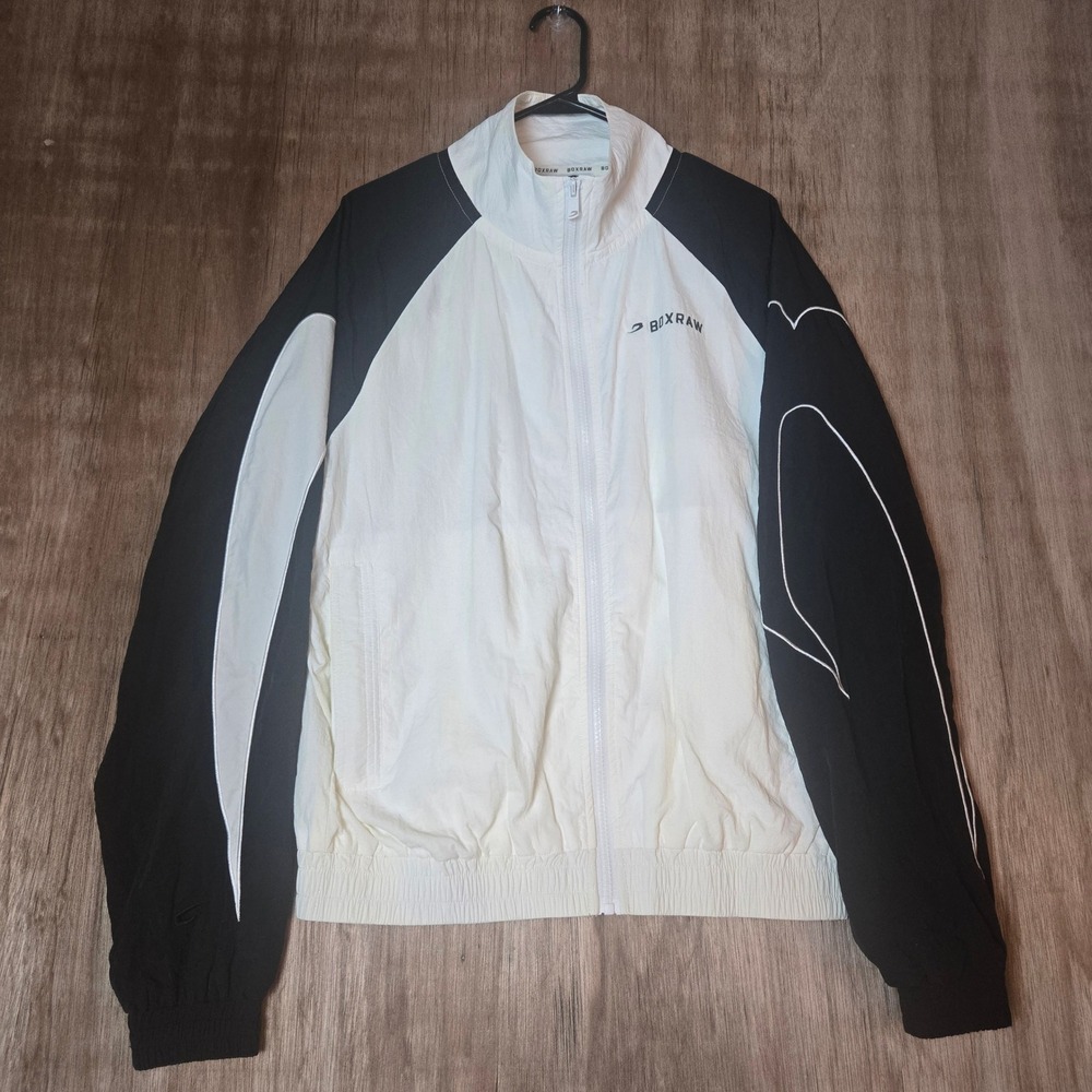 Boxraw LFG Track Jacket Mens Small White Black Full Zip Mesh Lined Windbreaker